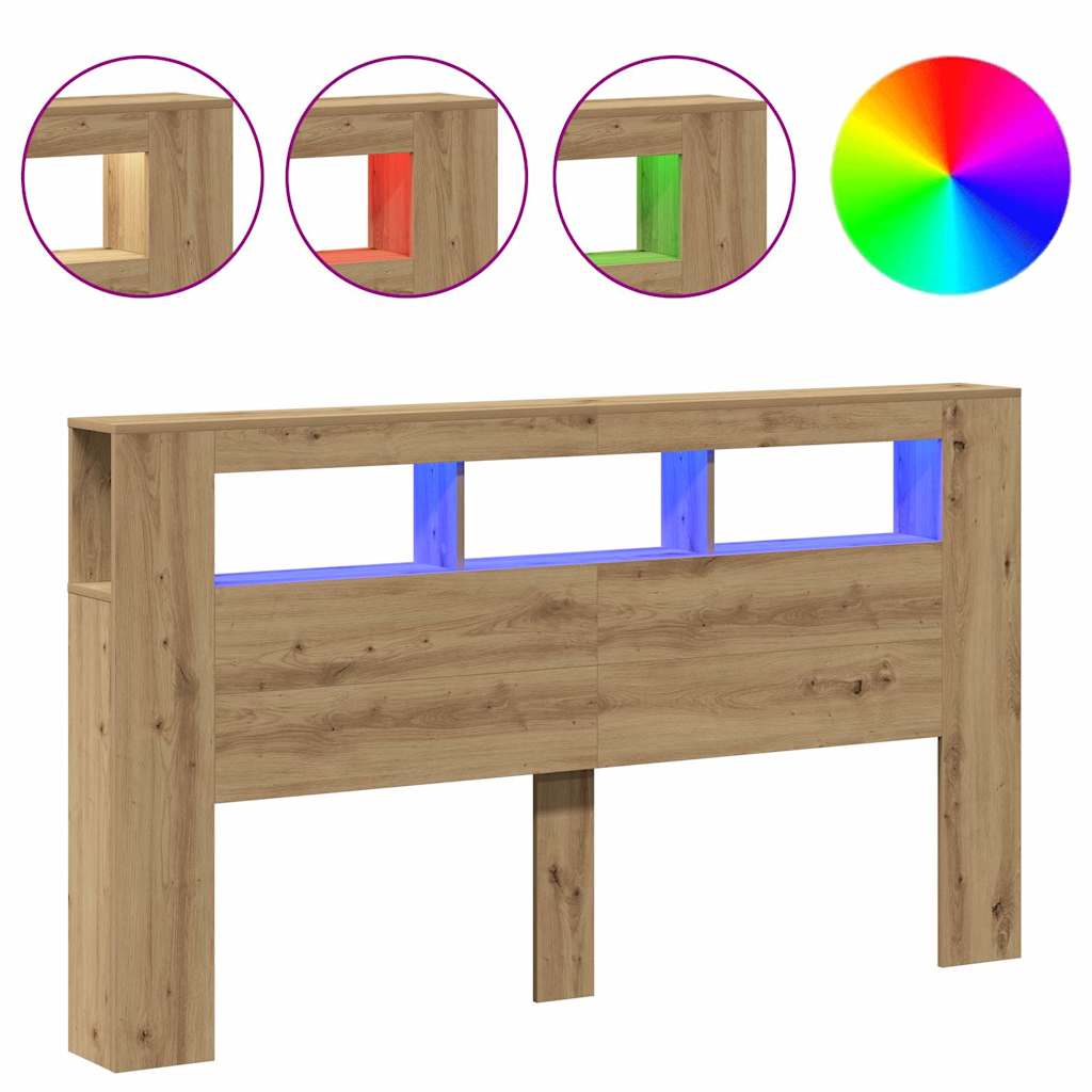 Vidaxl hoofdeinde met led 180x18,5x103,5 cm hout artisanaal eikenkleur