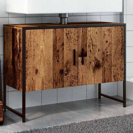 Vidaxl badkamerkast 80x33x60 cm bewerkt hout oud houtkleurig