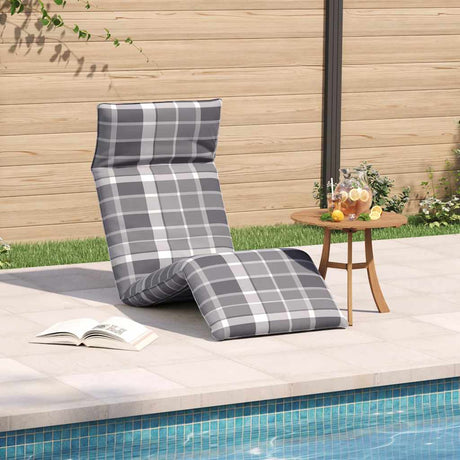 Vidaxl opvouwbare ligstoel grijs geruit patroon 175x54x8,5 cm oxford stof