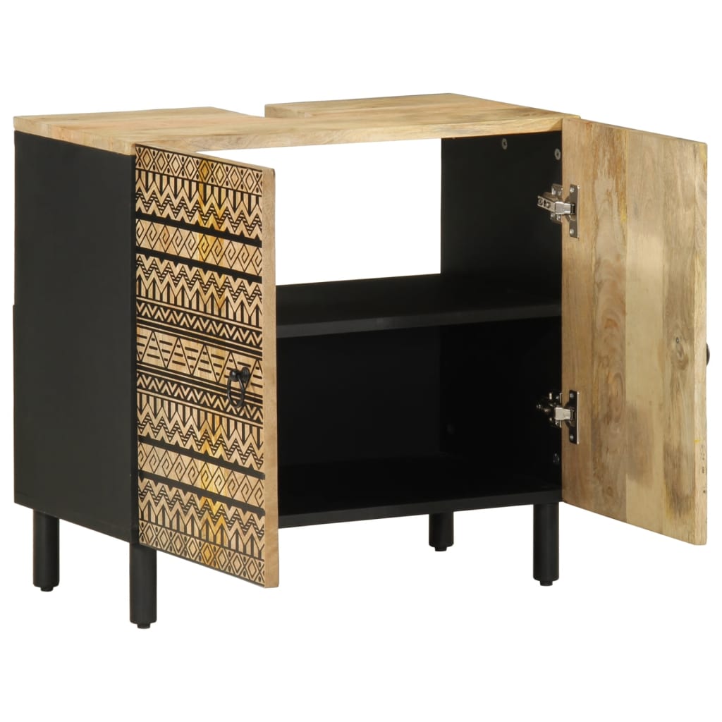 Vidaxl wastafelkast 62x33x58 cm massief mangohout zwart