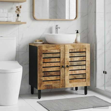 Vidaxl wastafelkast bruin en zwart 62 x 33 x 58 cm massief mango hout
