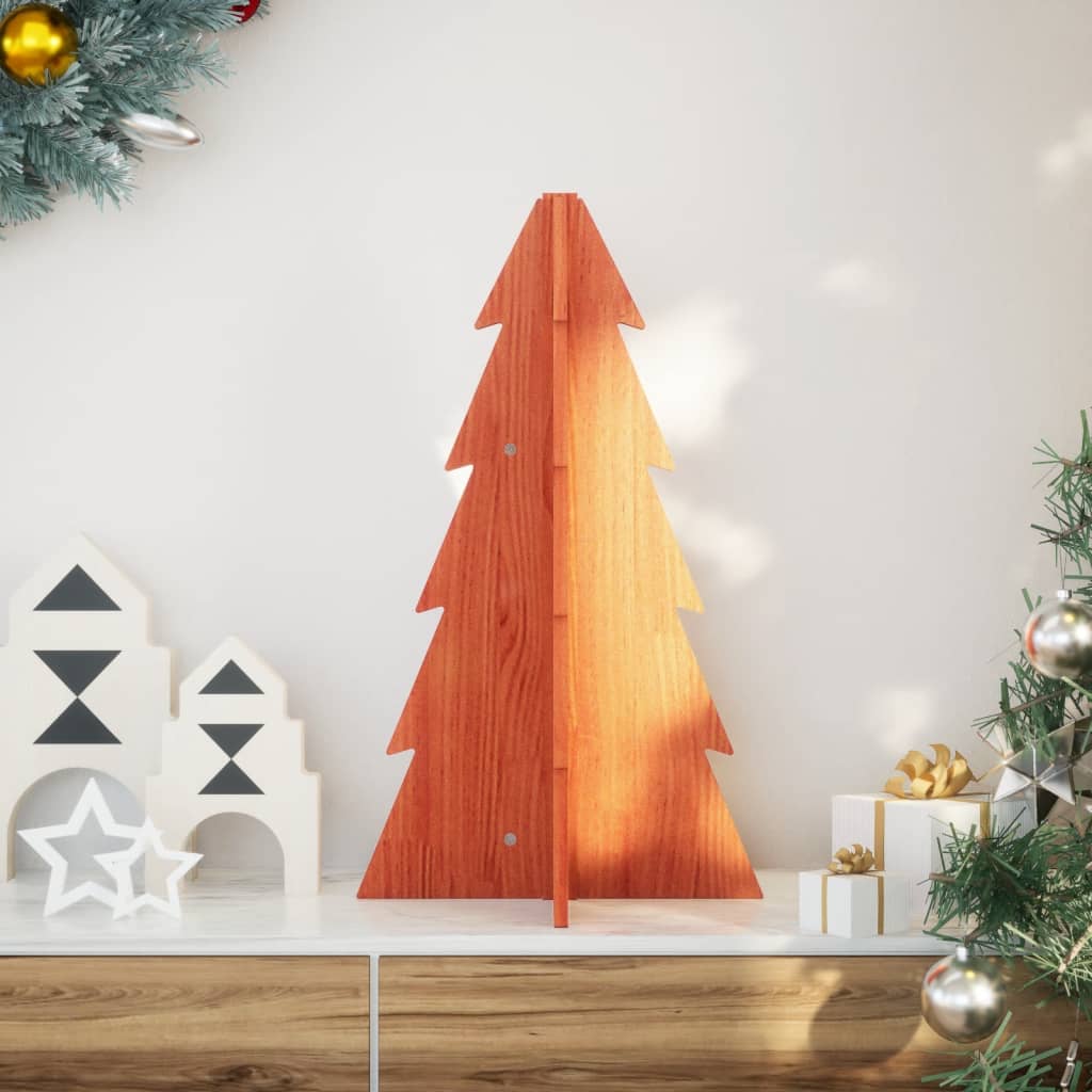 Vidaxl kerstdecoratie kerstboom 69,5 cm massief grenenhout wasbruin