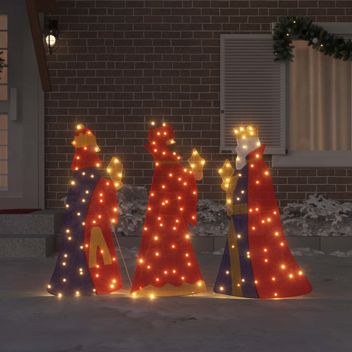 Vidaxl 3 wijze mannen kerstverlichting 3 pcs warmwit 105 cm stof