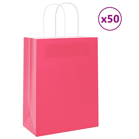 Vidaxl papieren zakjes 50 st met hengsels 21x11x28 cm roze