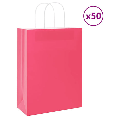 Vidaxl papieren zakken 50 st met hengsels 26x12x35 cm roze