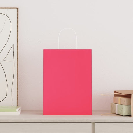 Vidaxl papieren zakken 50 st met hengsels 26x12x35 cm roze