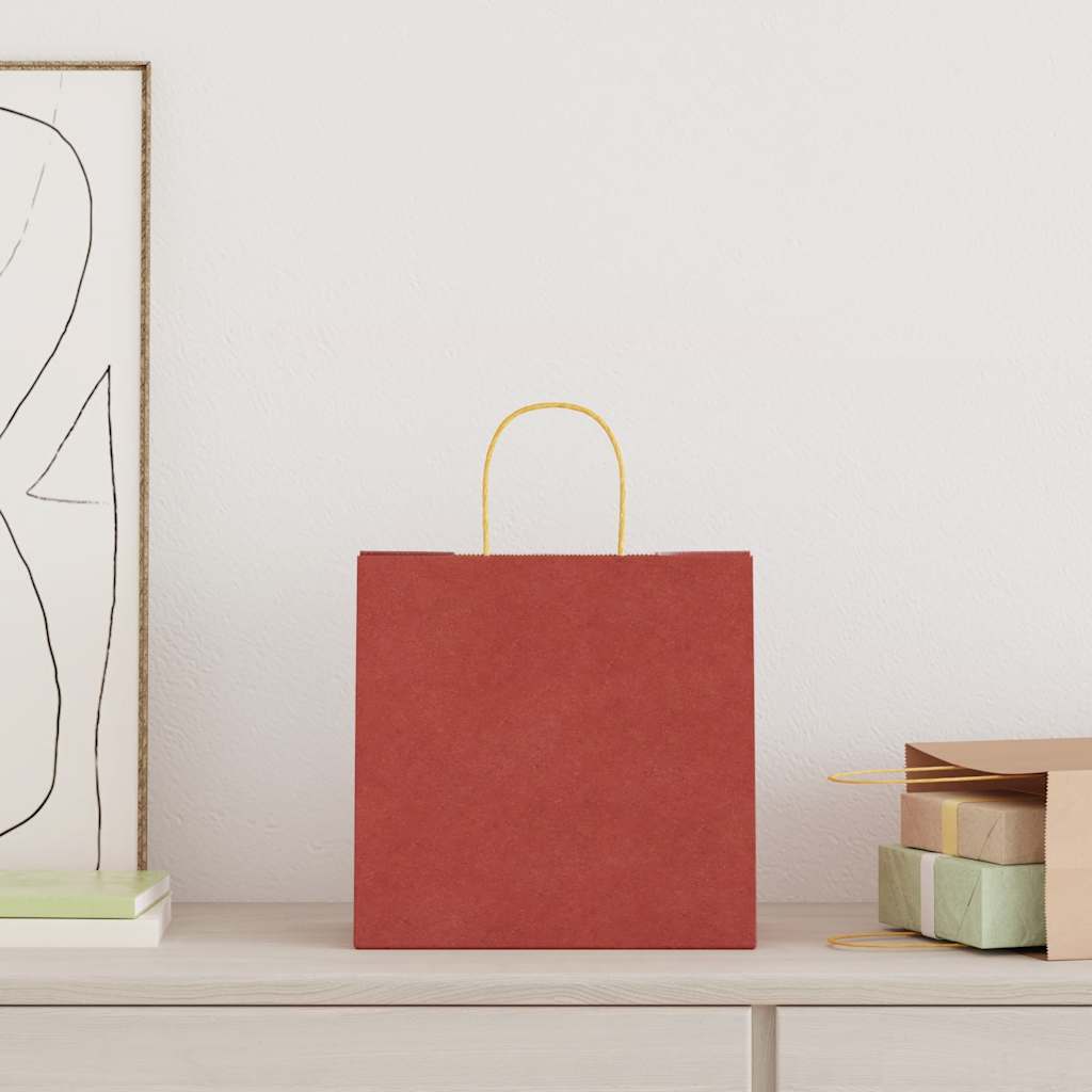 Vidaxl papieren zakken 250 st met hengsels 26x17x25 cm rood