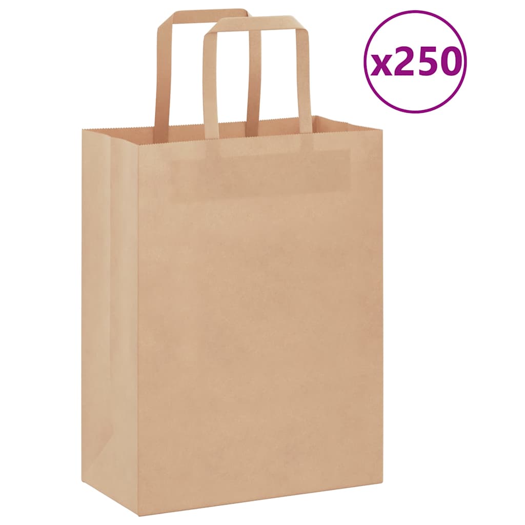 Vidaxl papieren zakken 250 st met hengsels 21x11x28 cm bruin