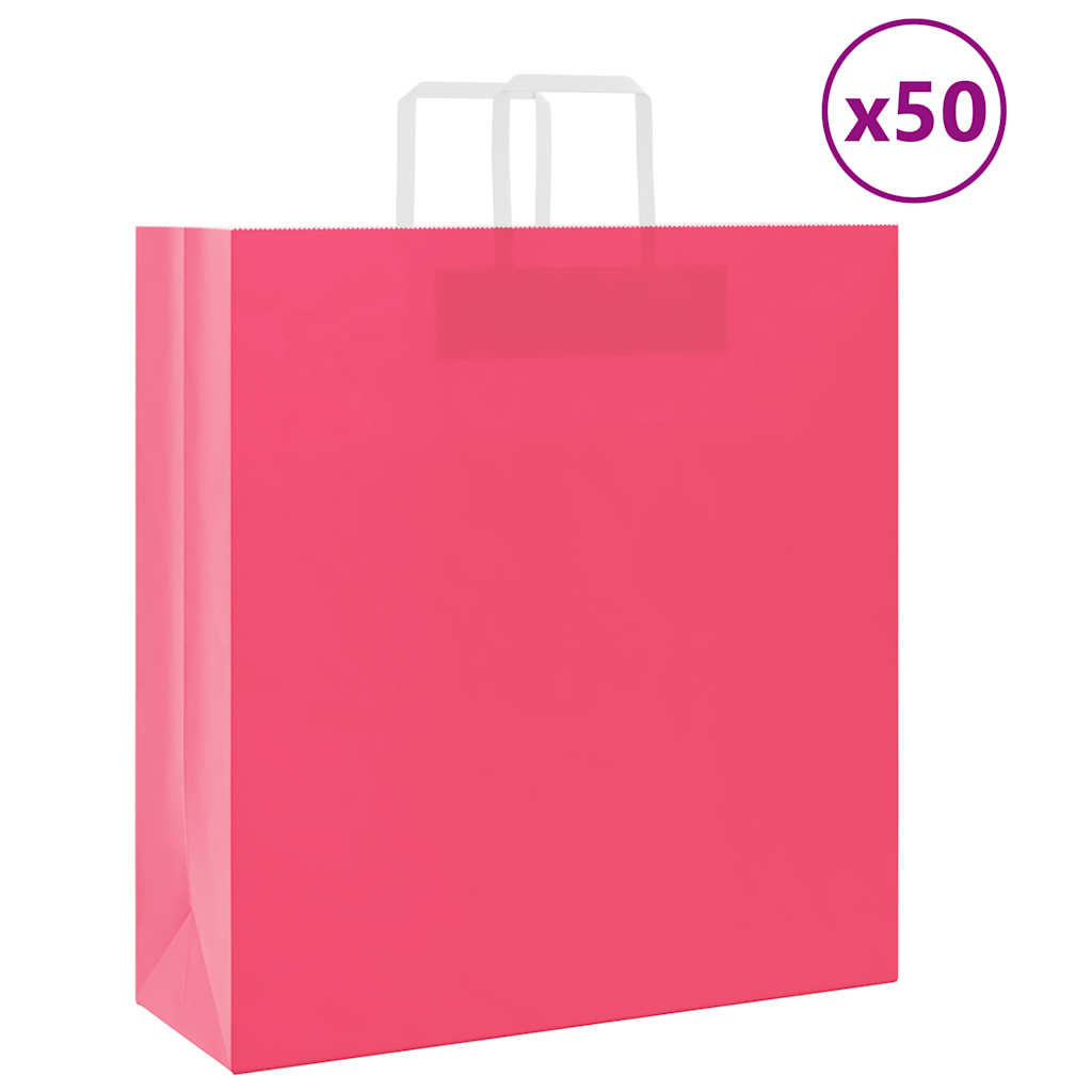 Vidaxl papieren zakken 50 st met hengsels 45x17x48 cm roze