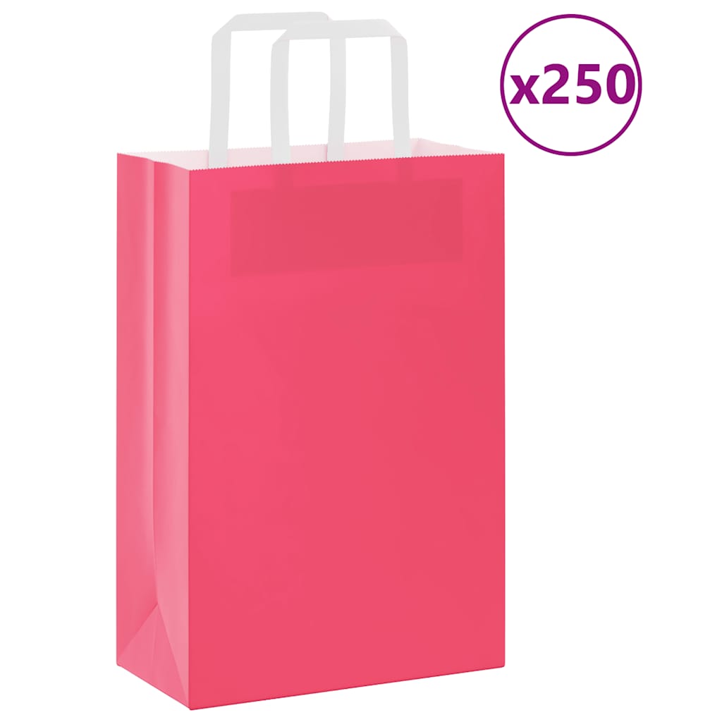 Vidaxl papieren zakken 250 st met hengsels 21x11x31 cm roze
