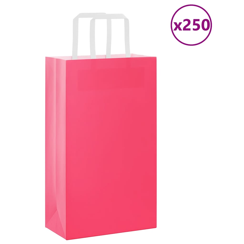 Vidaxl papieren zakken 250 st met hengsels 21x11x36 cm roze