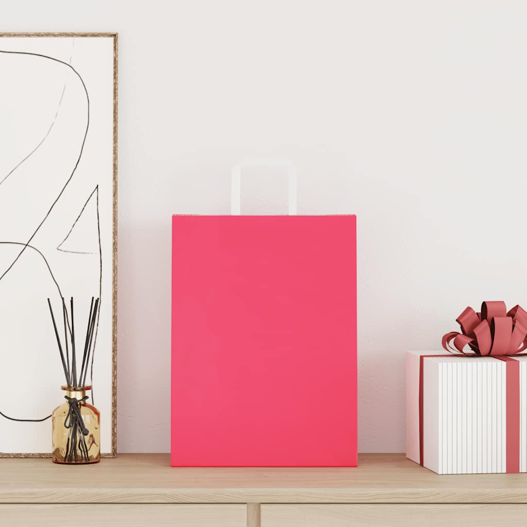 Vidaxl papieren zakken 250 st met hengsels 26x12x35 cm roze