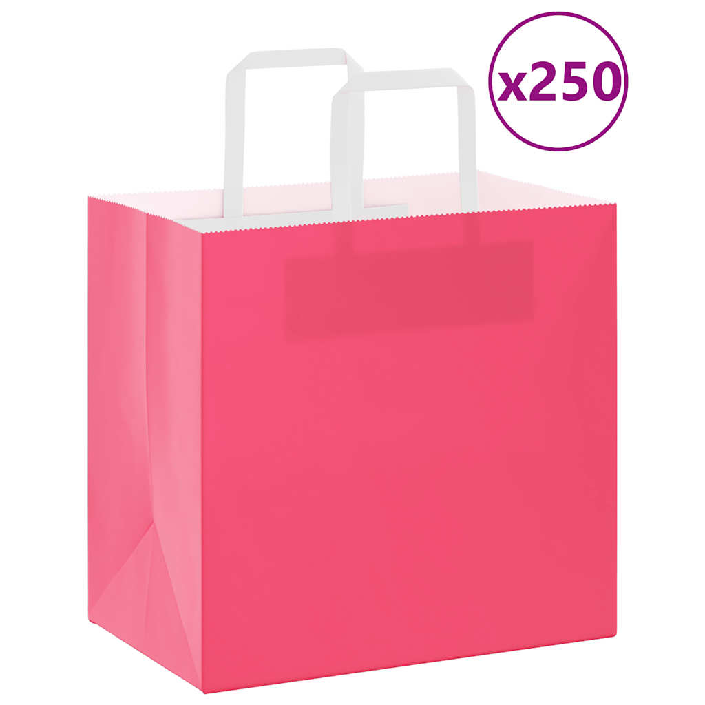 Vidaxl papieren zakken 250 st met hengsels 26x17x25 cm roze