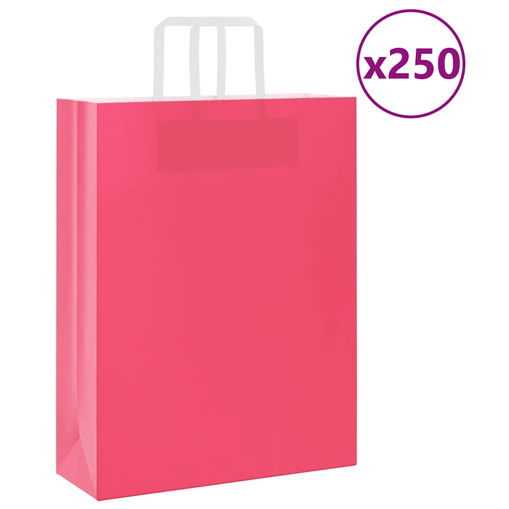Vidaxl papieren zakken 250 st met hengsels 32x12x42 cm roze