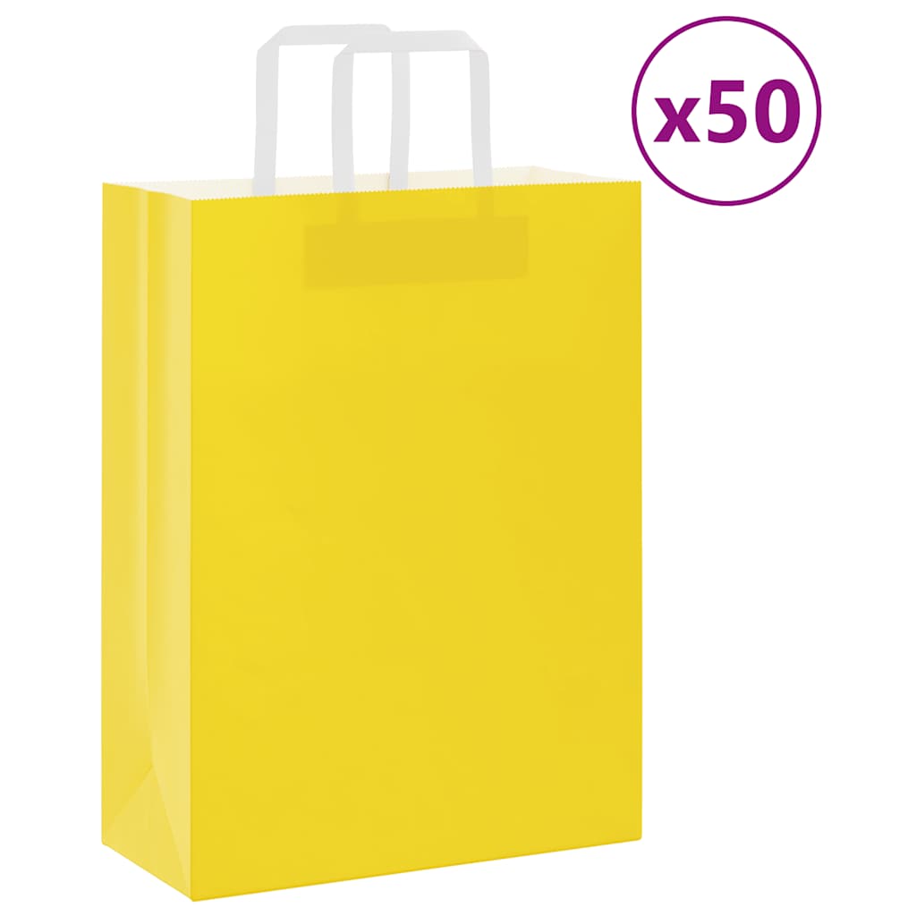Vidaxl papieren zakken 50 st met hengsels 26x12x35 cm geel