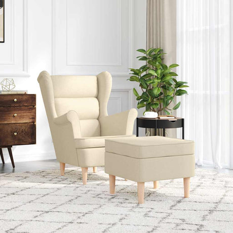 Vidaxl fauteuil met voetenbankje stof crèmekleurig