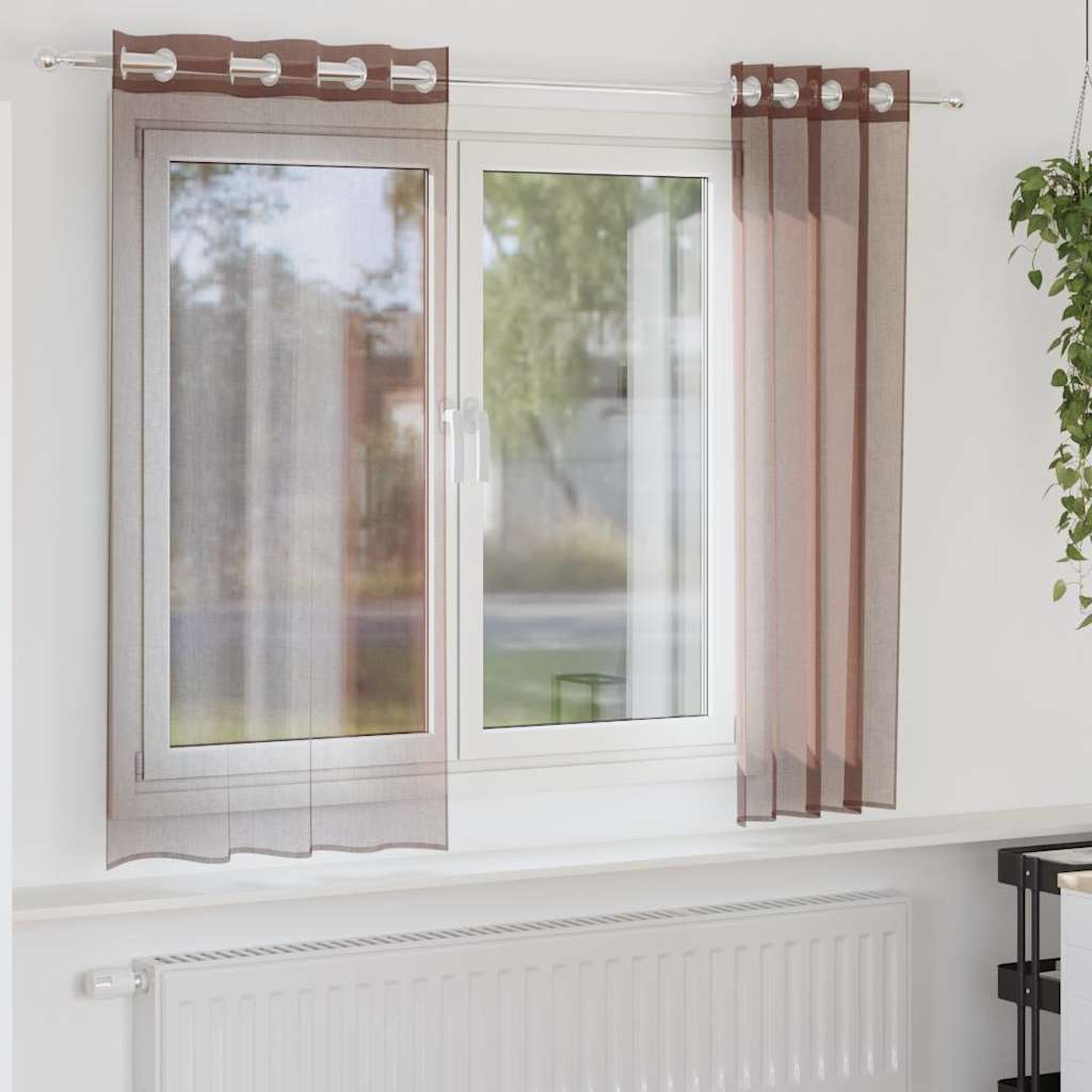 Vidaxl gordijnen voile met doorvoertules 2 st 140x175 cm bruin