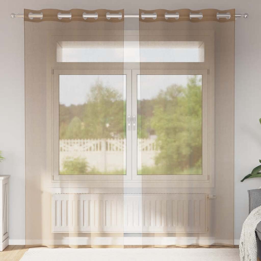 Vidaxl gordijnen voile met doorvoertules 2 st lichtbruin