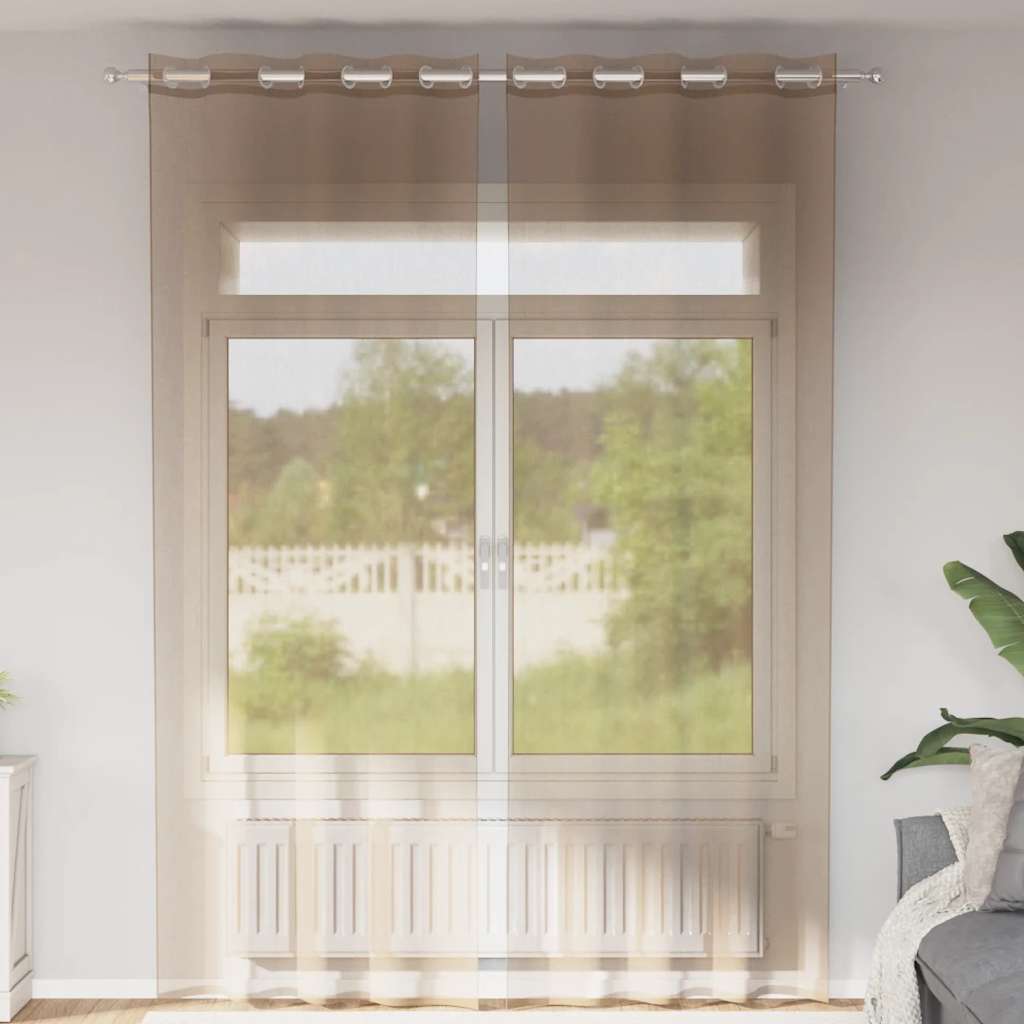 Vidaxl gordijnen voile met doorvoertules 2 st lichtbruin