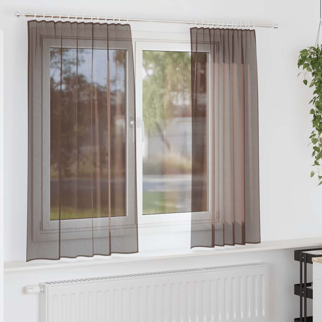 Vidaxl gordijnen voile met roedezakken 2 st bruin