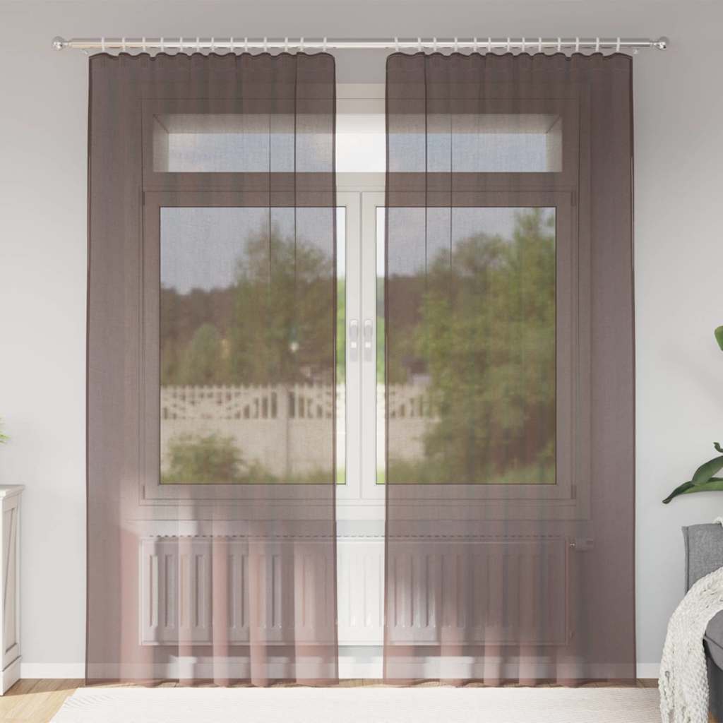 Vidaxl gordijnen voile met roedezakken 2 st bruin