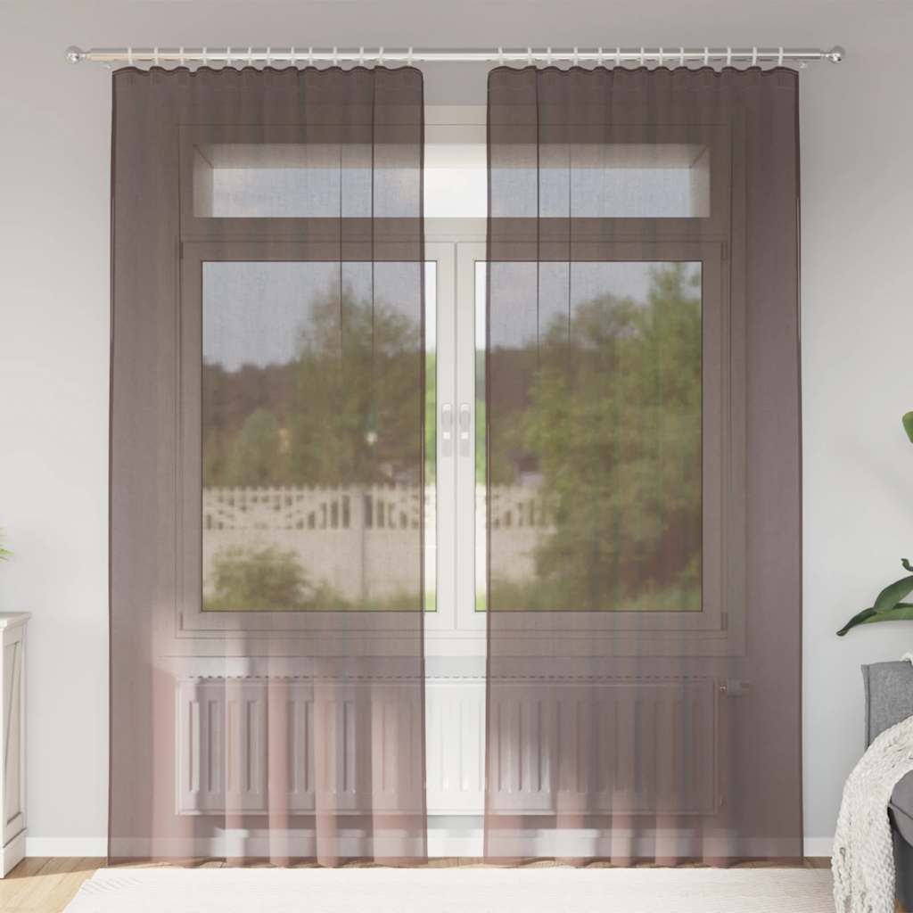 Vidaxl gordijnen voile met roedezakken 2 st bruin