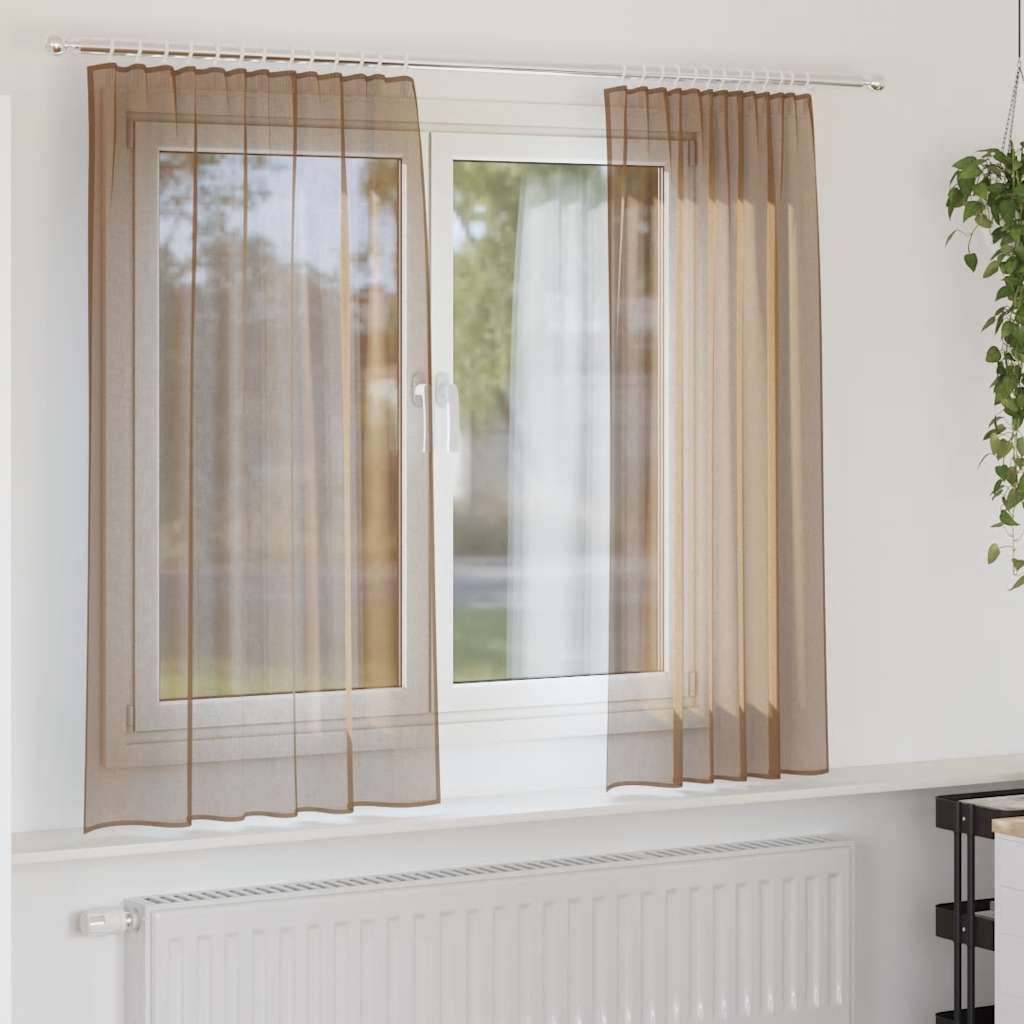 Vidaxl gordijnen voile met roedezakken 2 st lichtbruin