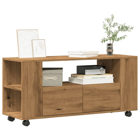 Vidaxl tv-meubel met wielen 102x34,5x43 cm hout artisanaal eiken