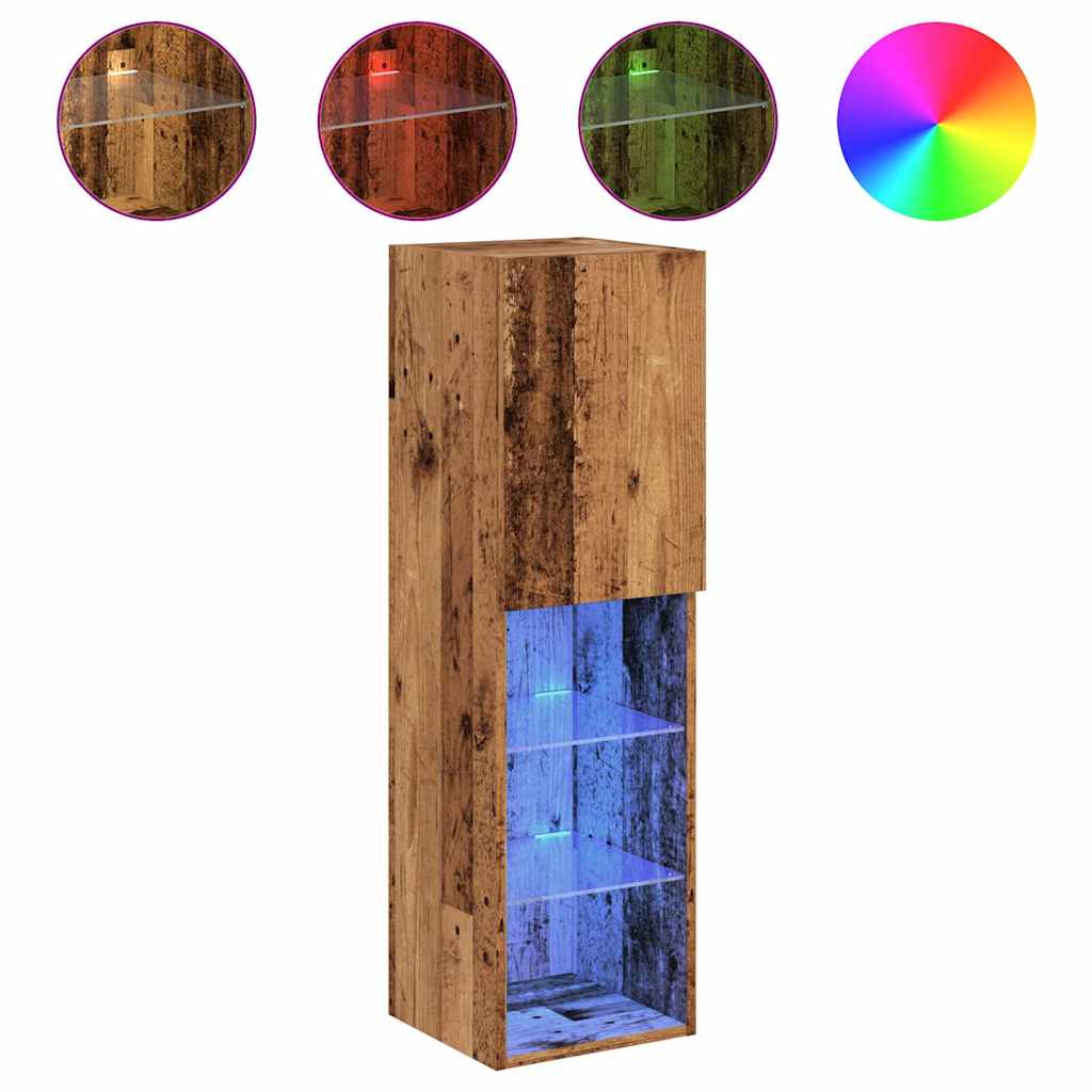 Vidaxl tv-meubels met led-verlichting 2 st 30,5x30x102 cm oud hout