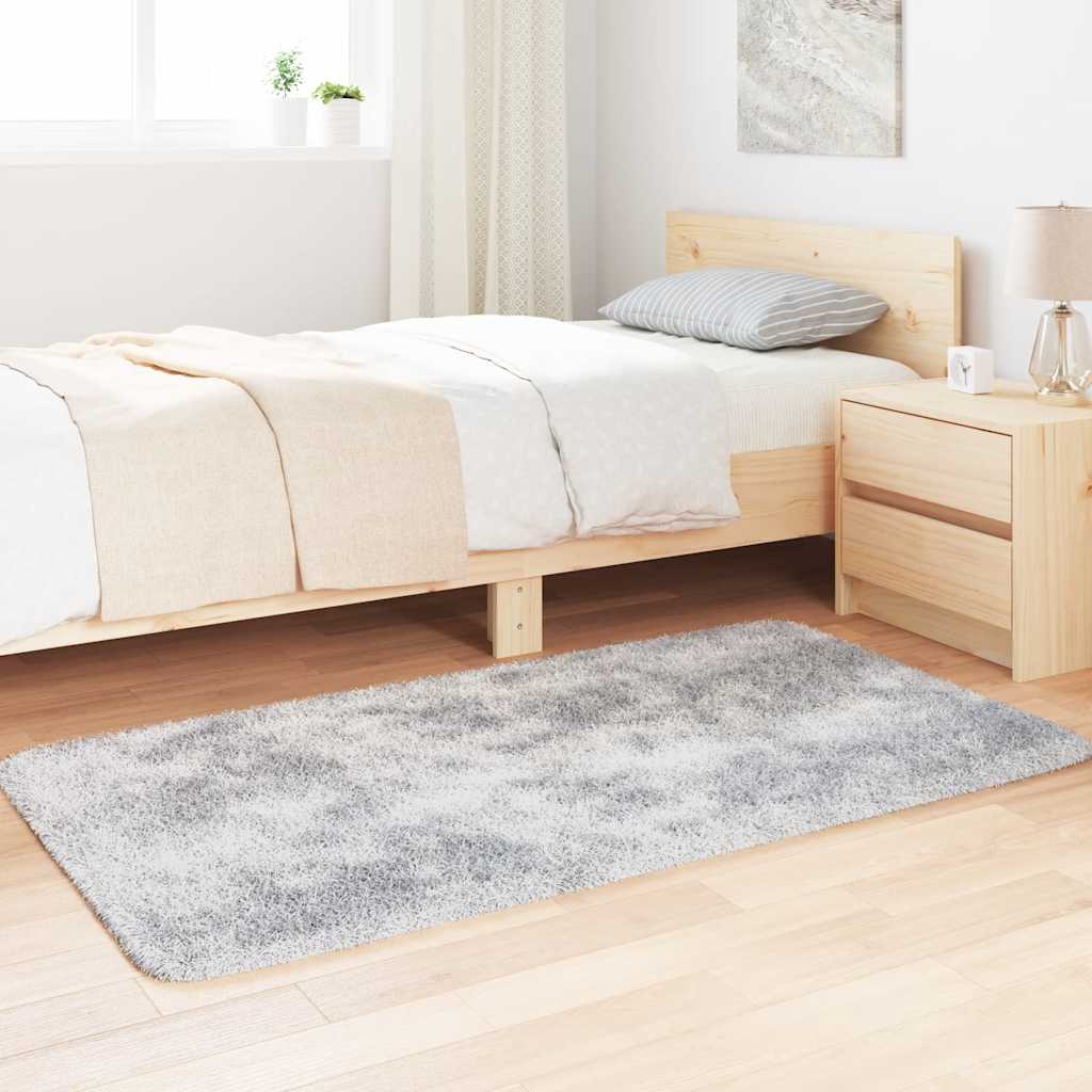 Vidaxl hoogpolig vloerkleed navarra 80x150 cm polyester zilvergrijs
