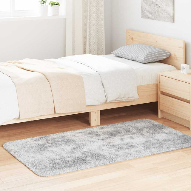 Vidaxl hoogpolig vloerkleed navarra 80x150 cm polyester zilvergrijs