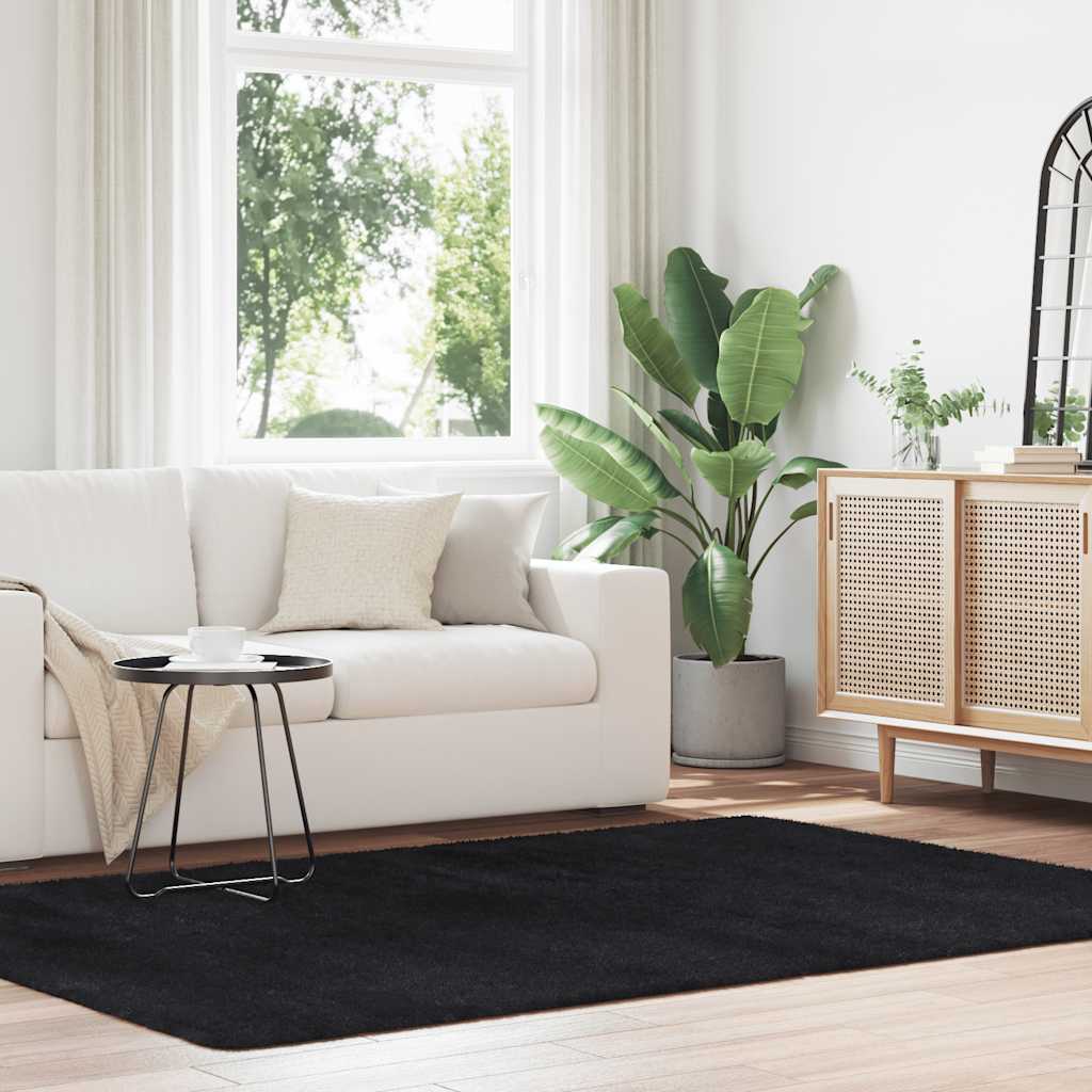 Vidaxl hoogpolig vloerkleed navarra 160x230 cm polyester zwart