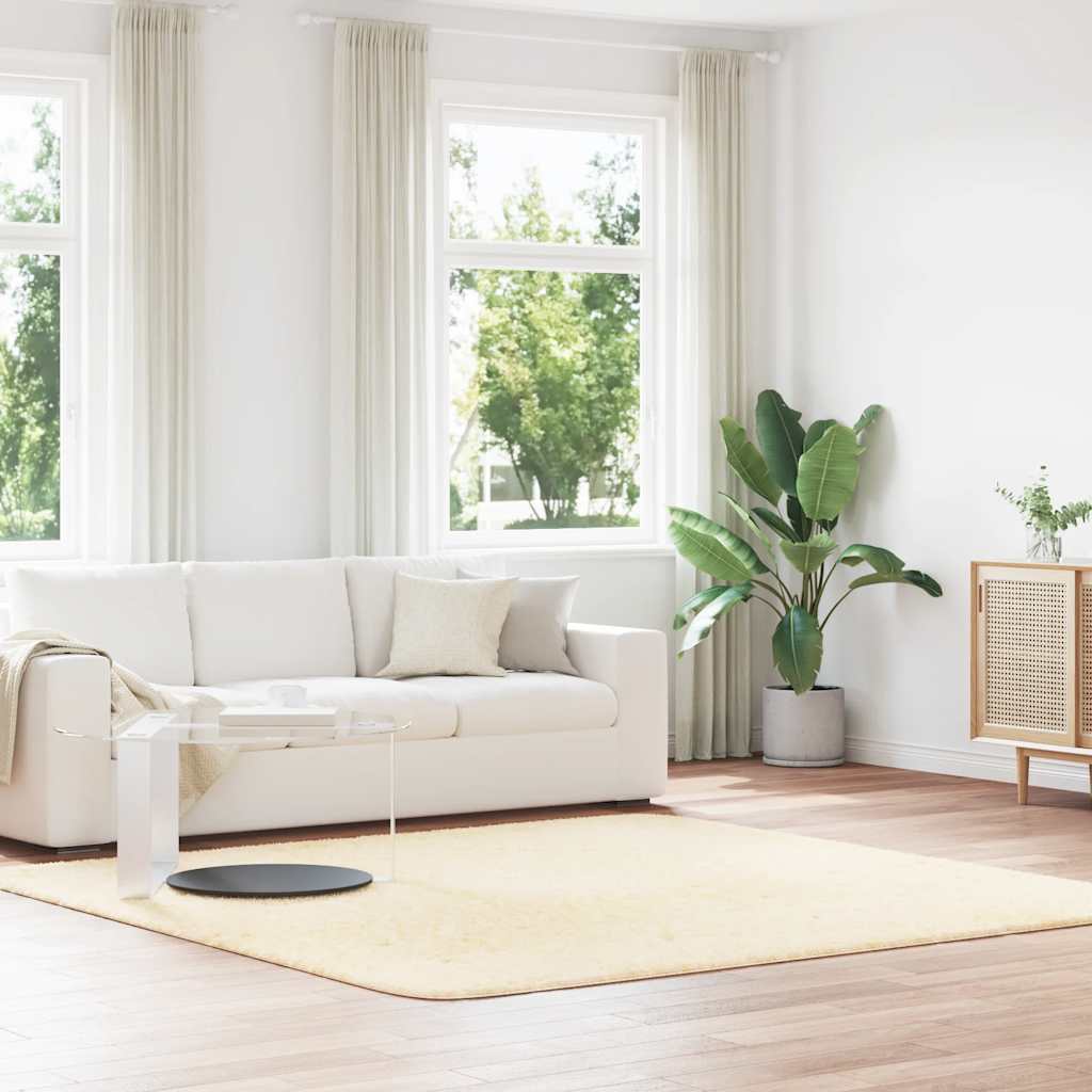 Vidaxl hoogpolig vloerkleed navarra 240x240 cm polyester crèmekleurig