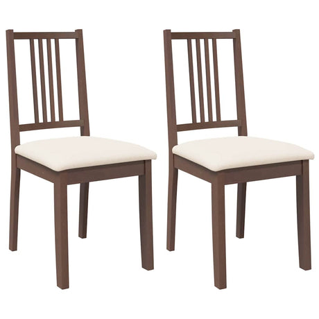 Vidaxl eetkamerstoelen met kussens 2 st massief hout rubber bruin