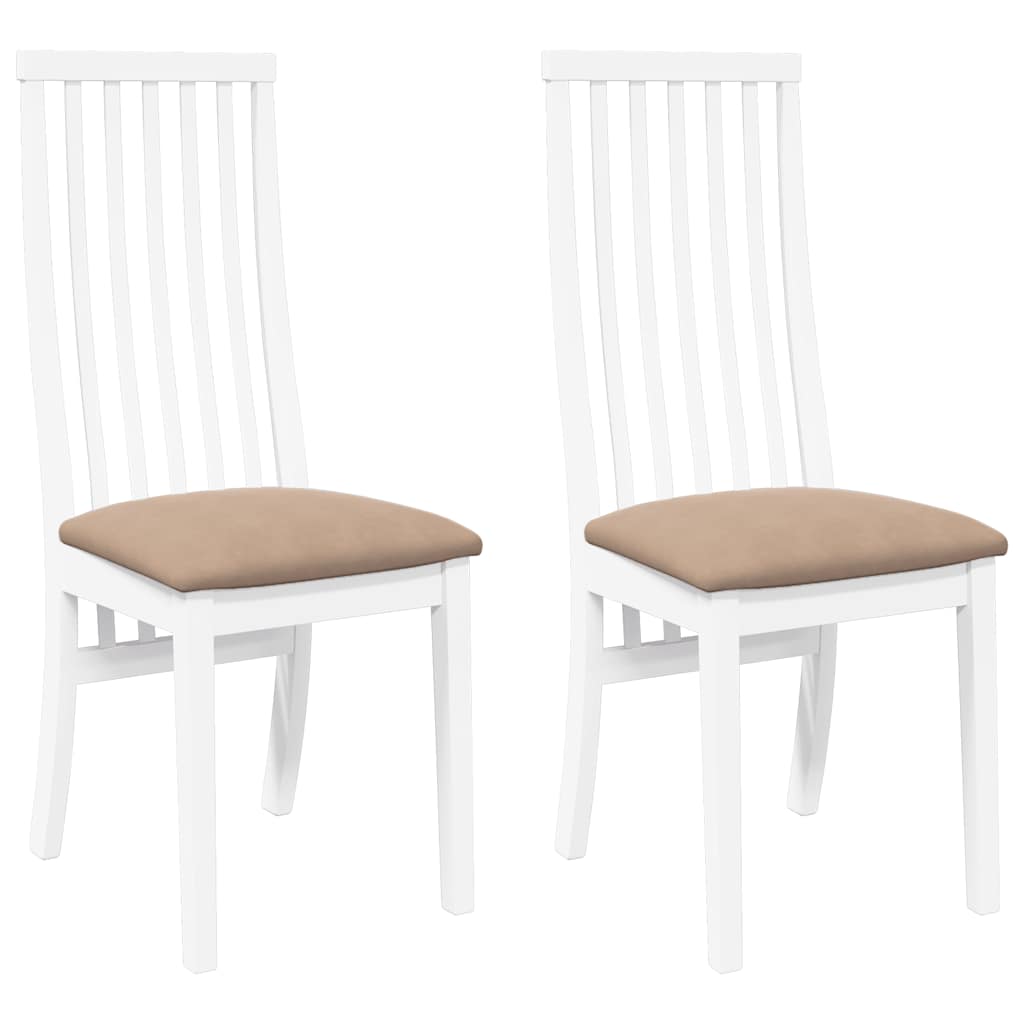 Vidaxl eetkamerstoelen met kussens 2 st massief hout rubber wit