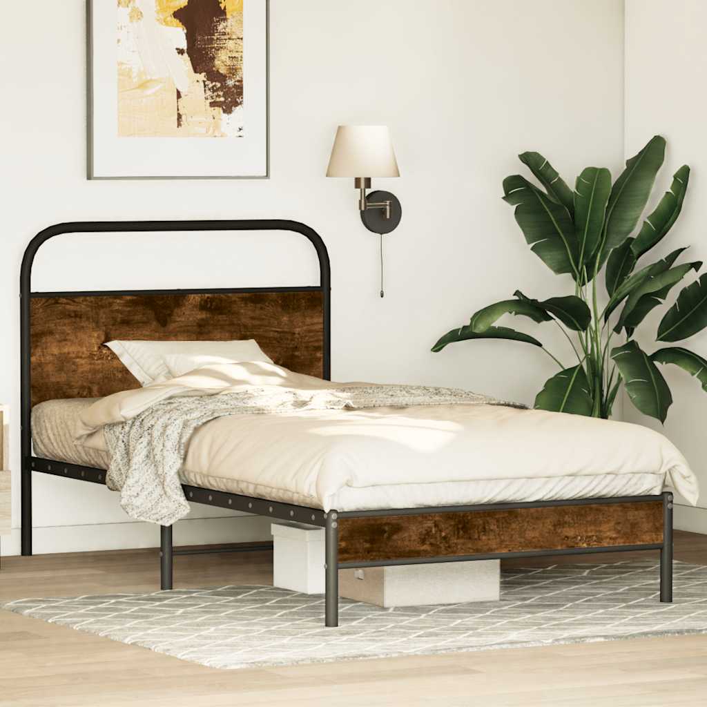 Vidaxl bedframe zonder matras bewerkt hout gerookt eiken 107x203 cm