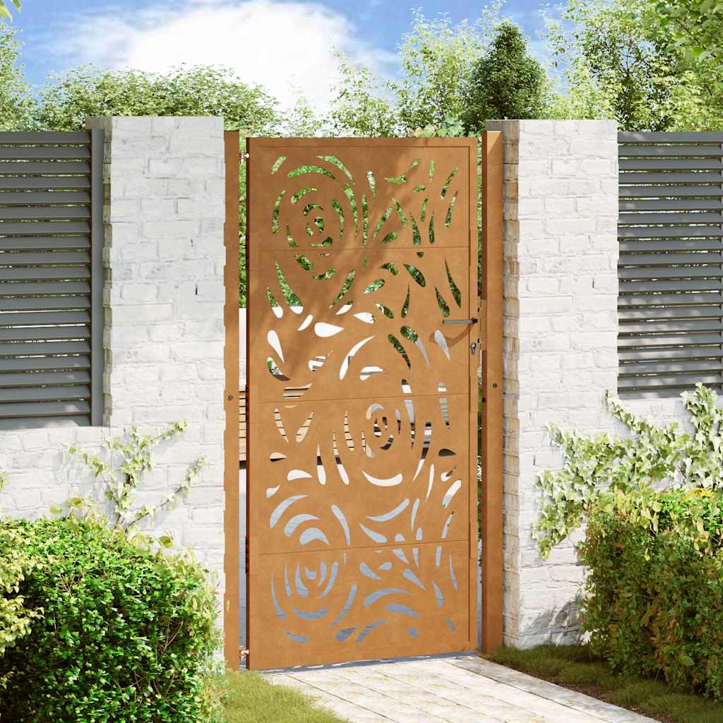 Vidaxl poort met vlamontwerp 100x200 cm weervast staal