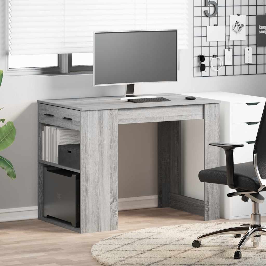 Vidaxl bureau met lade plank 102x62x77,5 cm bewerkt hout grijs sonoma