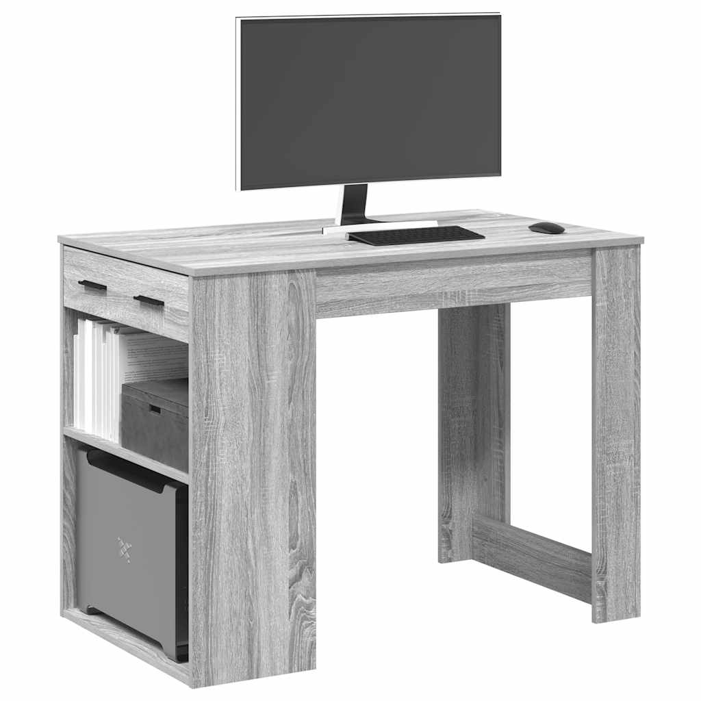 Vidaxl bureau met lade plank 102x62x77,5 cm bewerkt hout grijs sonoma