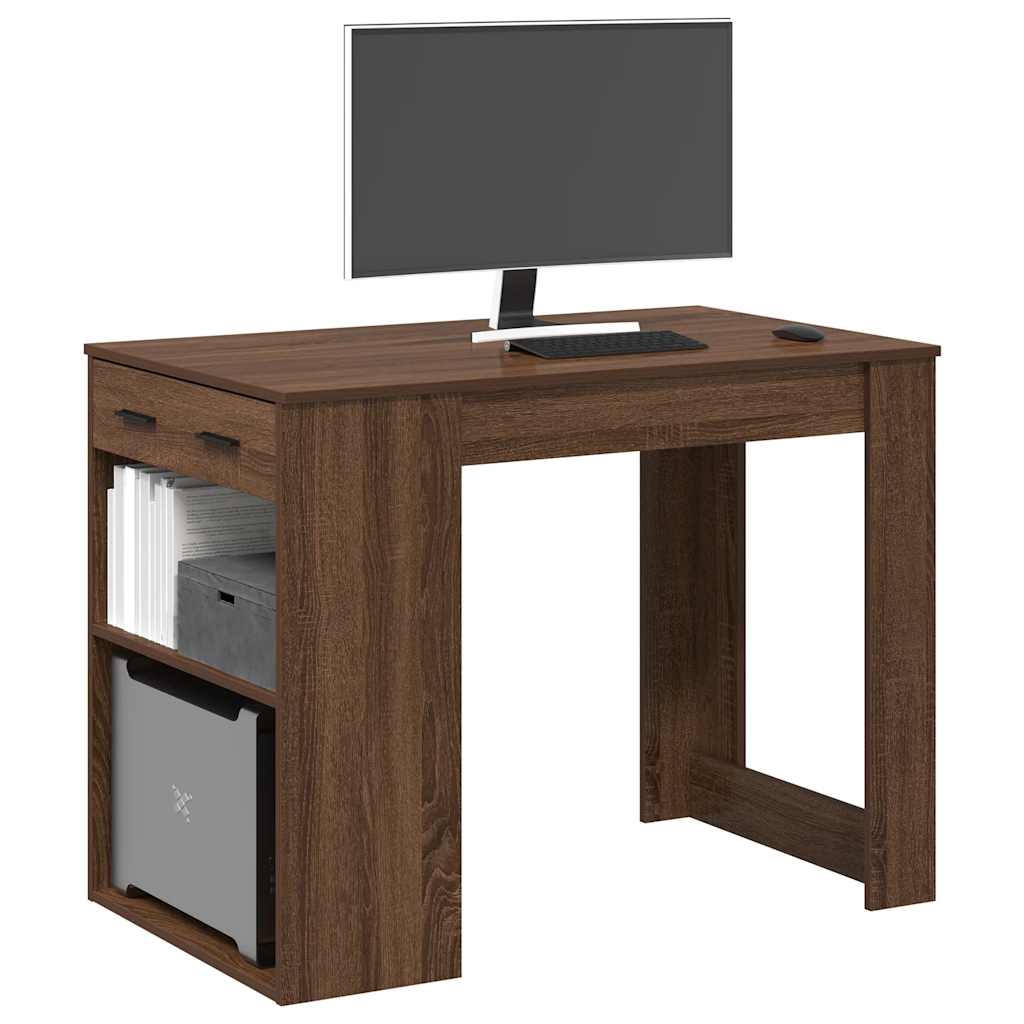 Vidaxl bureau met lade en plank 102x62x77,5cm bewerkt hout bruin eiken