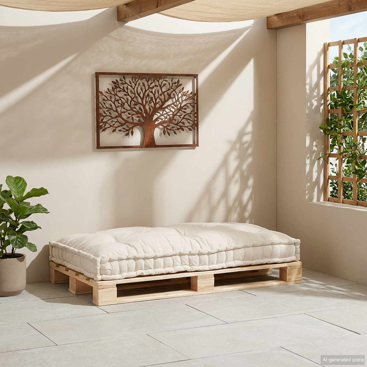 Vidaxl pallet sofa kussen crèmekleurig 120 x 80 x 12 cm stof
