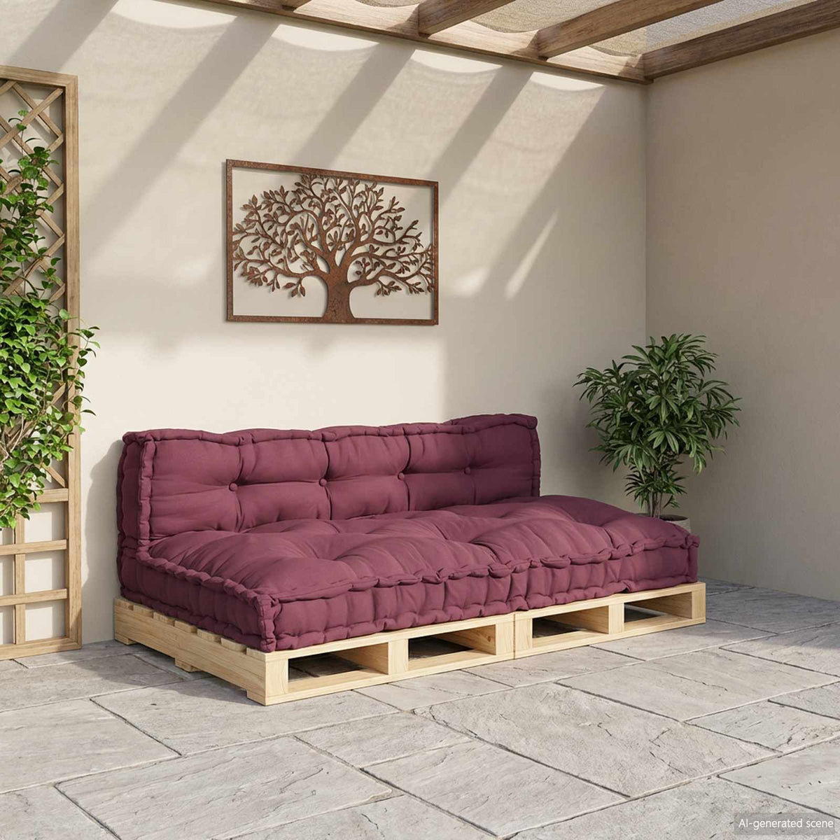 Vidaxl pallet sofa kussen 2 st stof bordeaux 120 x 80 x 38 cm