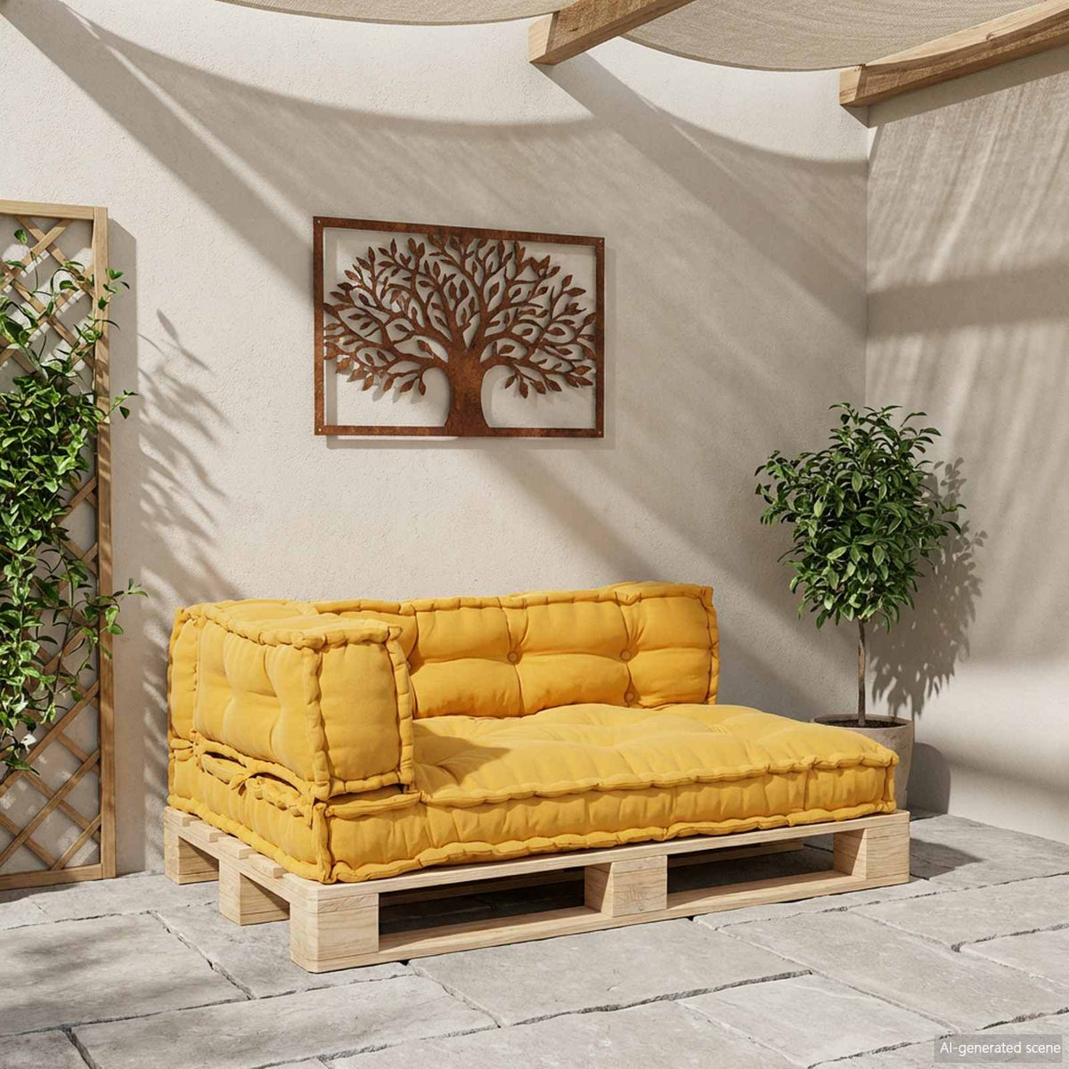 Vidaxl pallet sofa kussen 3 st stof geel 120 x 80 x 38 cm