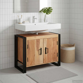 Vidaxl wastafelkast met plank bruin 71 x 33 x 58 cm massief acaciahout
