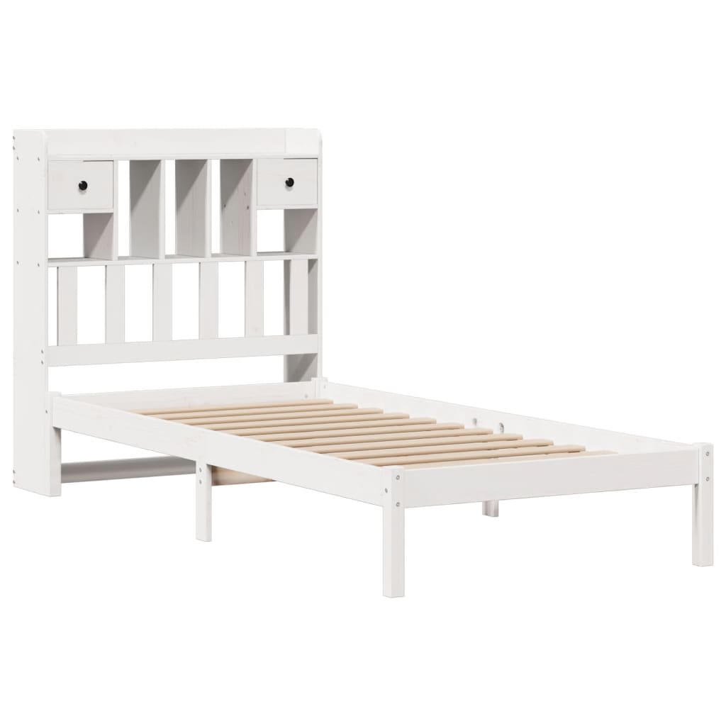 Vidaxl bed met boekenkast zonder matras grenenhout wit 75x190 cm