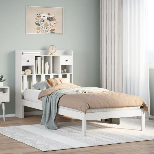 Vidaxl bed met boekenkast zonder matras grenenhout wit 75x190 cm