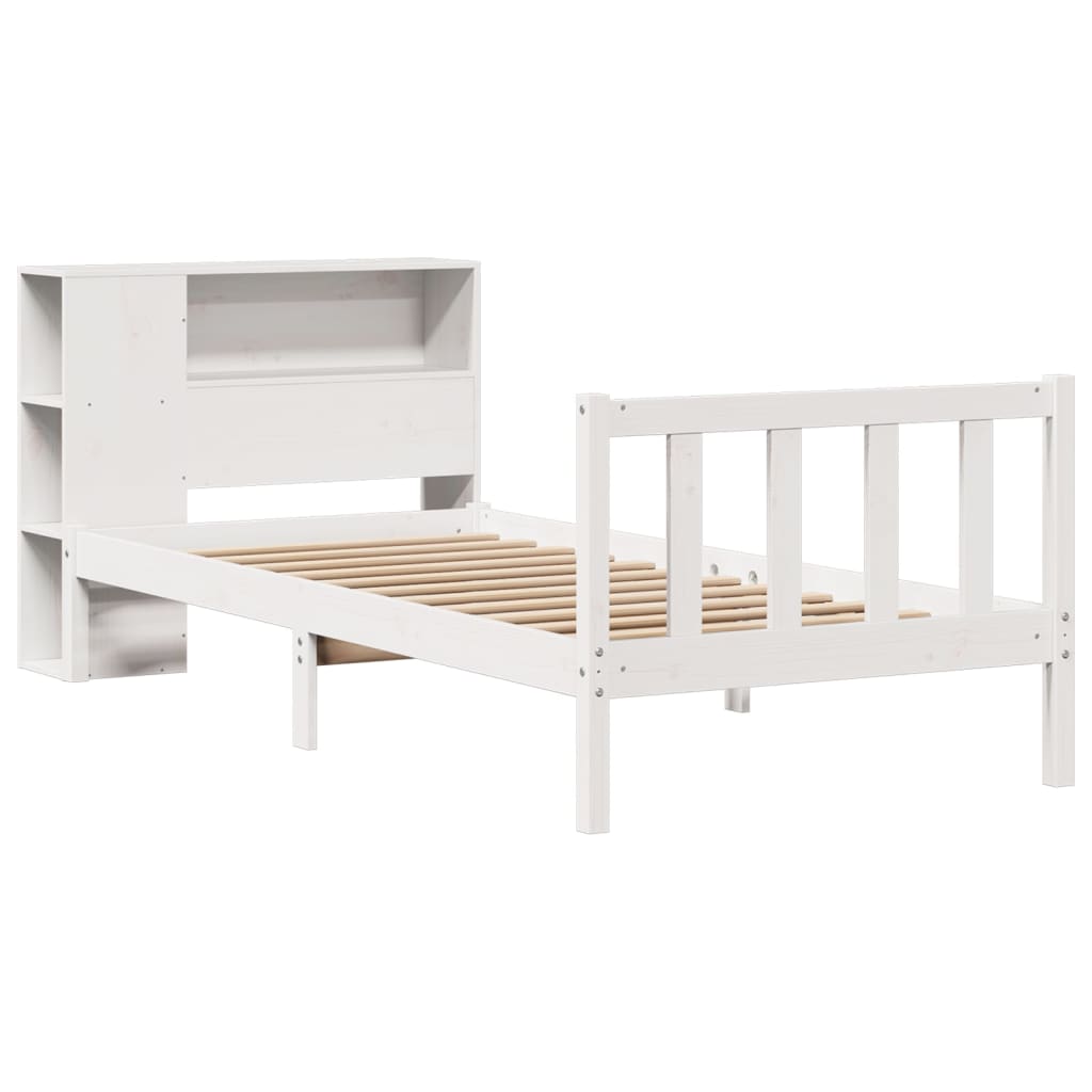 Vidaxl bed met boekenkast zonder matras grenenhout wit 75x190 cm