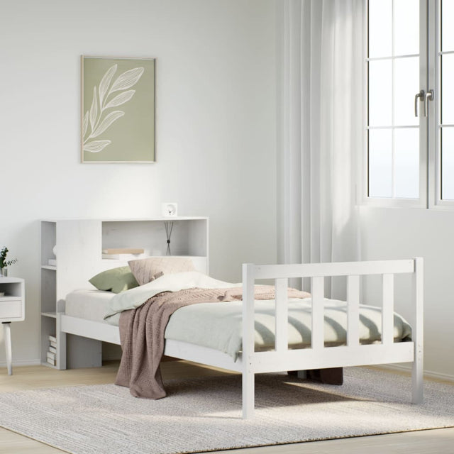 Vidaxl bed met boekenkast zonder matras grenenhout wit 75x190 cm