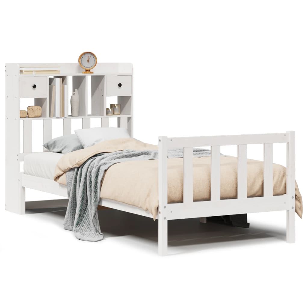 Vidaxl bed met boekenkast zonder matras grenenhout wit 90x190 cm