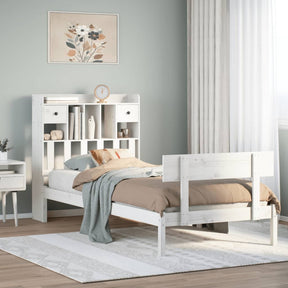 Vidaxl bed met boekenkast zonder matras grenenhout wit 90x190 cm